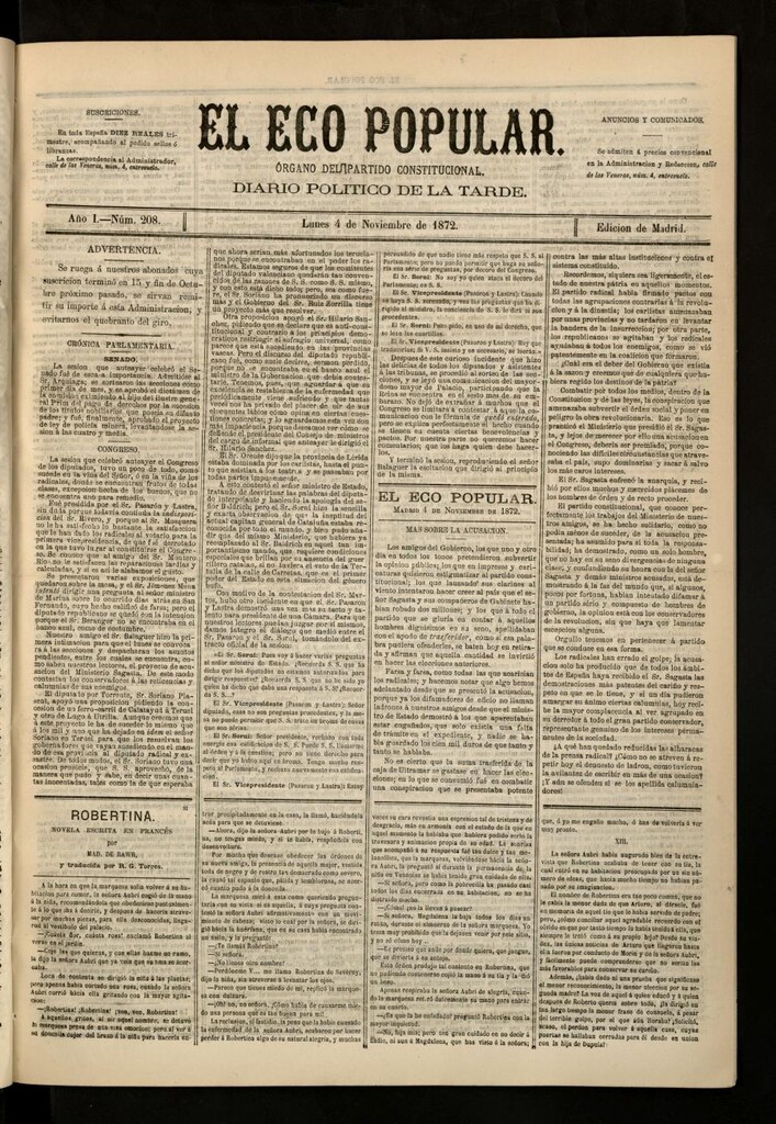Miniatura de El Eco Popular del 4 de noviembre de 1872