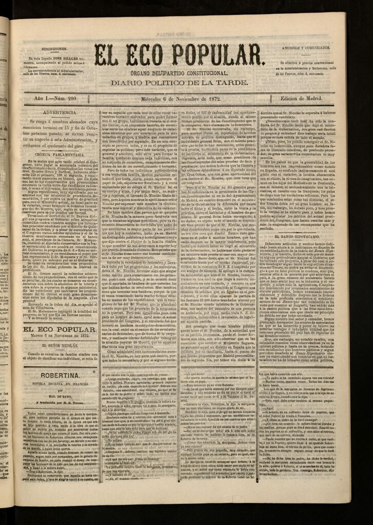 Miniatura de El Eco Popular del 6 de noviembre de 1872