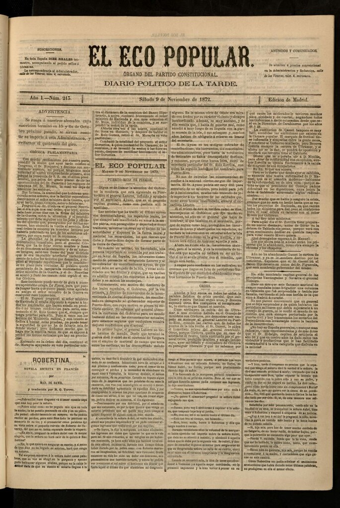 Miniatura de El Eco Popular del 9 de noviembre de 1872