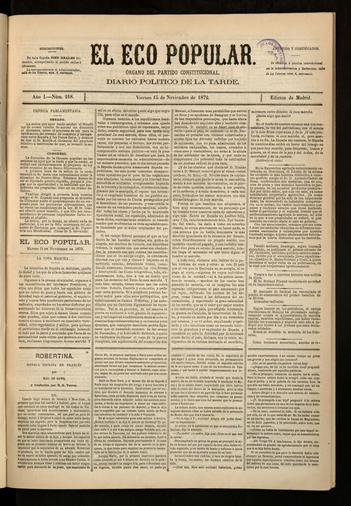 Miniatura de El Eco Popular del 15 de noviembre de 1872