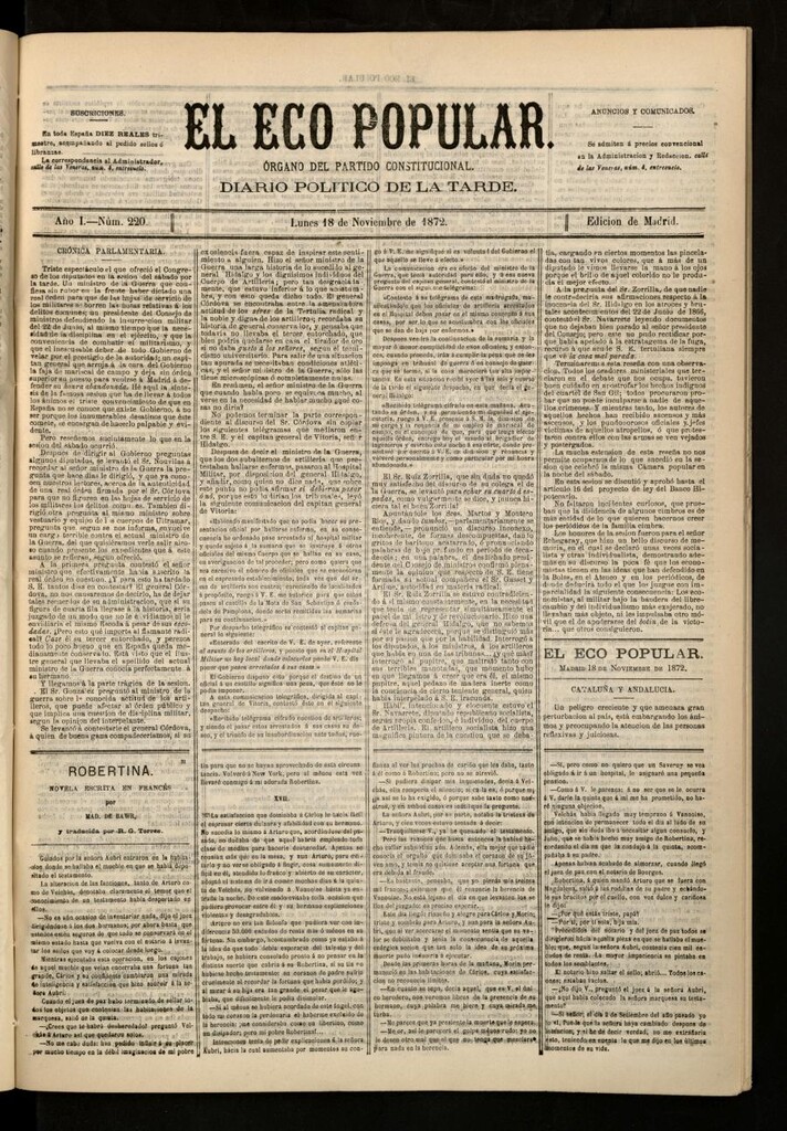 Miniatura de El Eco Popular del 18 de noviembre de 1872