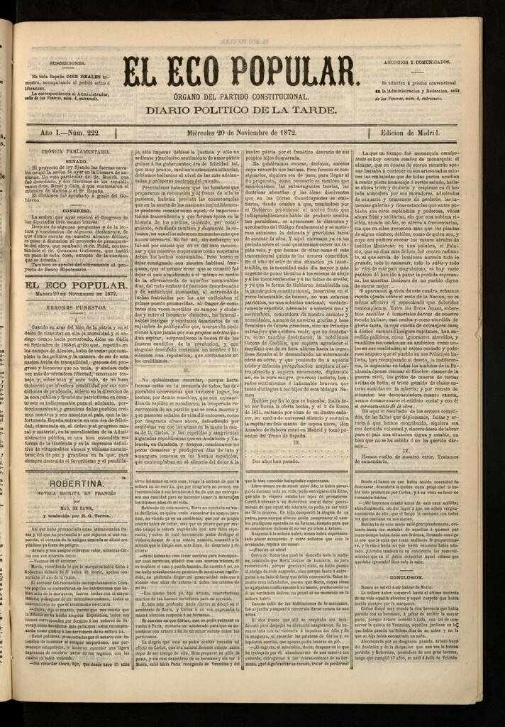 Miniatura de El Eco Popular del 20 de noviembre de 1872