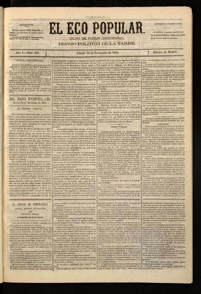 Miniatura de El Eco Popular del 30 de noviembre de 1872