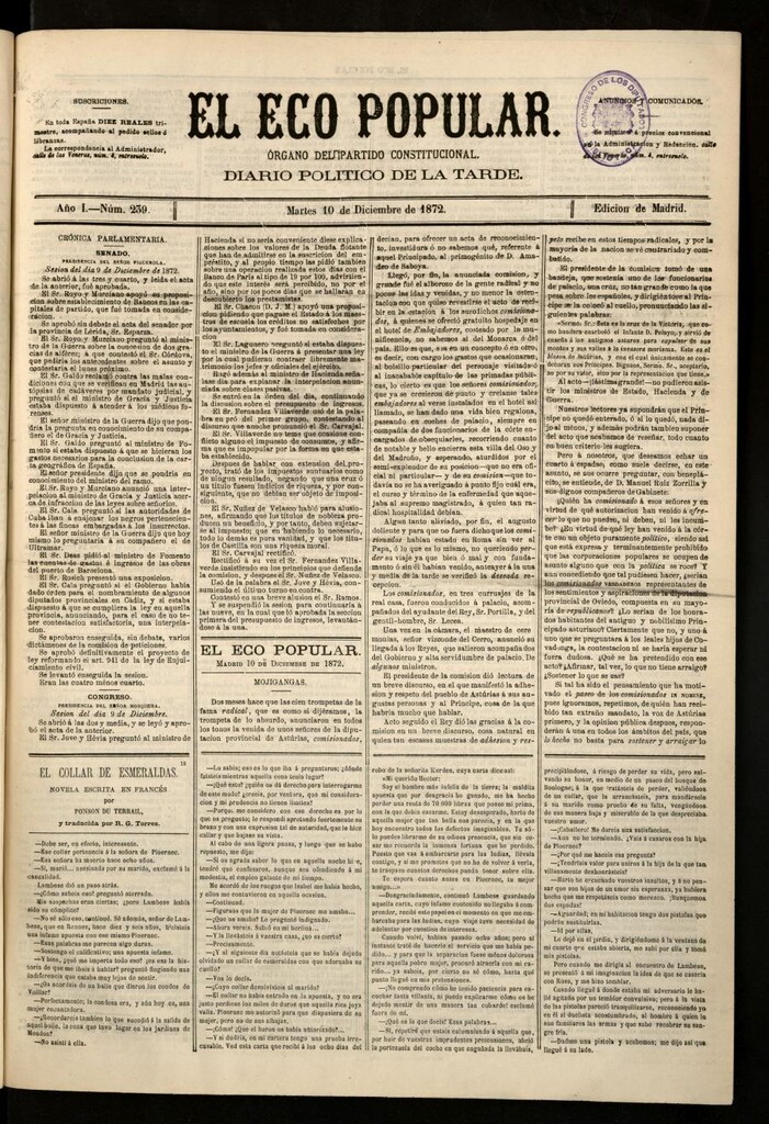 Miniatura de El Eco Popular del 10 de diciembre de 1872