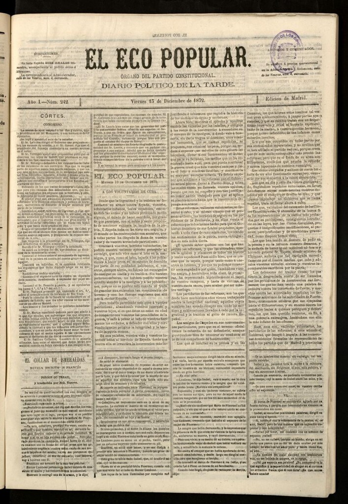 Miniatura de El Eco Popular del 13 de diciembre de 1872