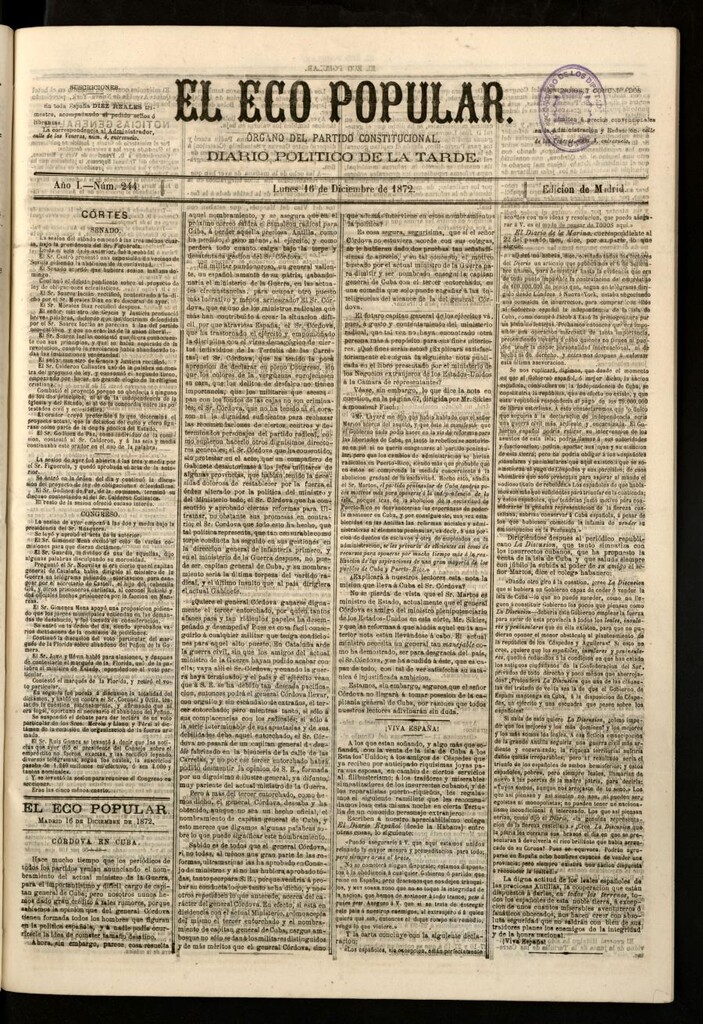 Miniatura de El Eco Popular del 16 de diciembre de 1872