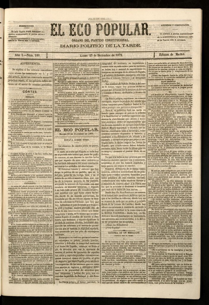 Miniatura de El Eco Popular del 23 de diciembre de 1872