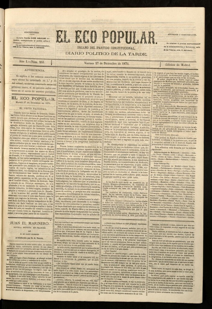 Miniatura de El Eco Popular del 27 de diciembre de 1872