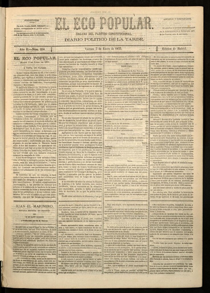 Miniatura de El Eco Popular del 3 de enero de 1873