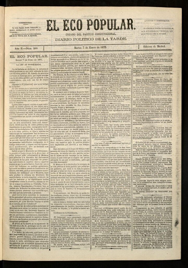 Miniatura de El Eco Popular del 7 de enero de 1873