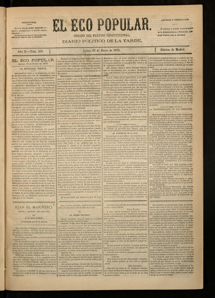 Miniatura de El Eco Popular del 13 de enero de 1873