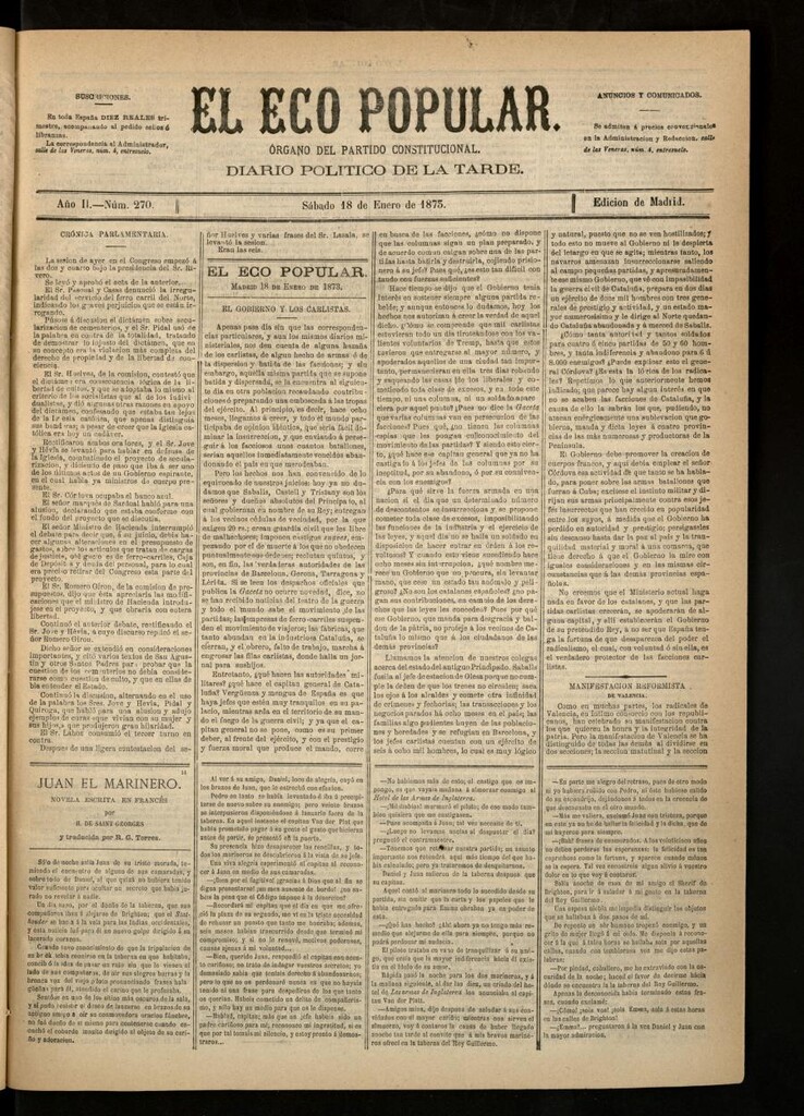 Miniatura de El Eco Popular del 18 de enero de 1873