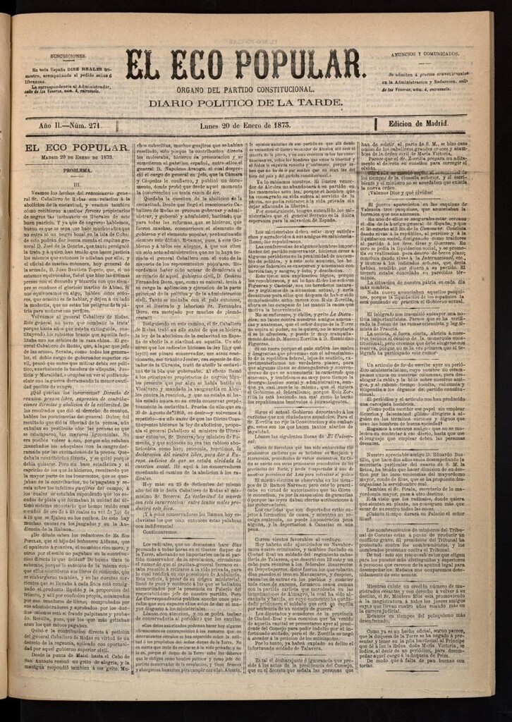 Miniatura de El Eco Popular del 20 de enero de 1873