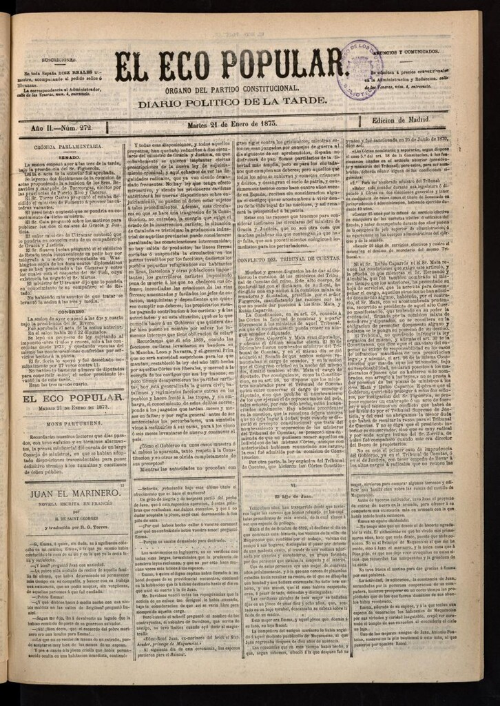Miniatura de El Eco Popular del 21 de enero de 1873
