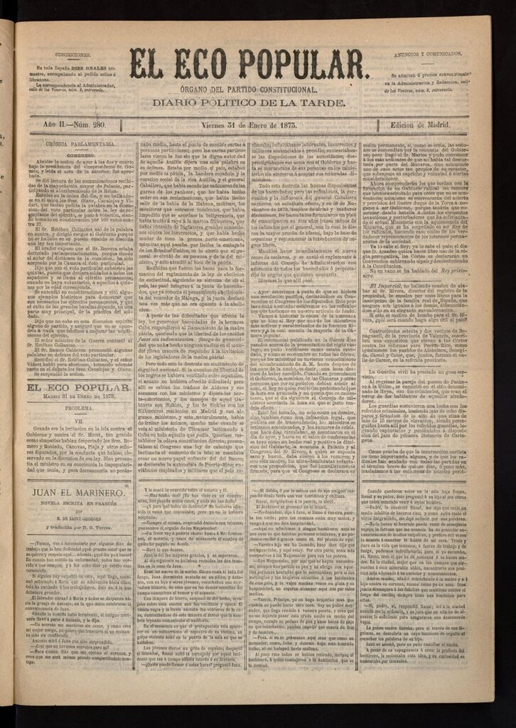 Miniatura de El Eco Popular del 31 de enero de 1873