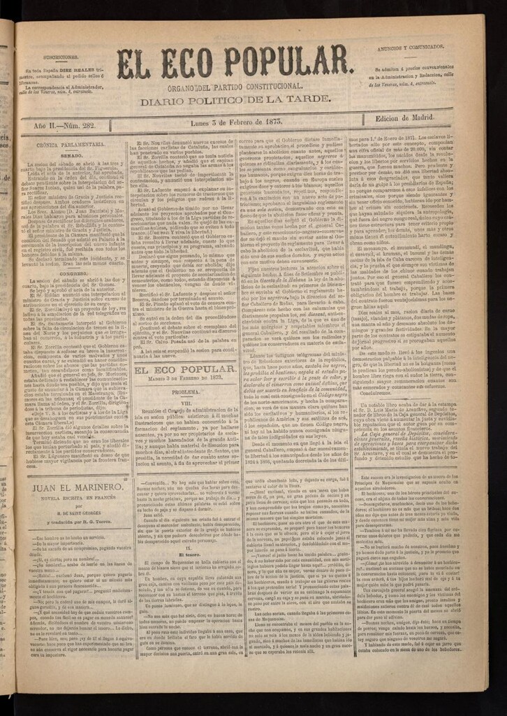 Miniatura de El Eco Popular del 3 de febrero de 1873