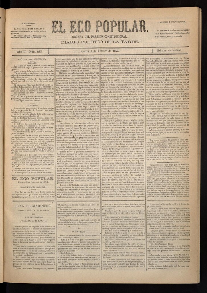 Miniatura de El Eco Popular del 6 de febrero de 1873