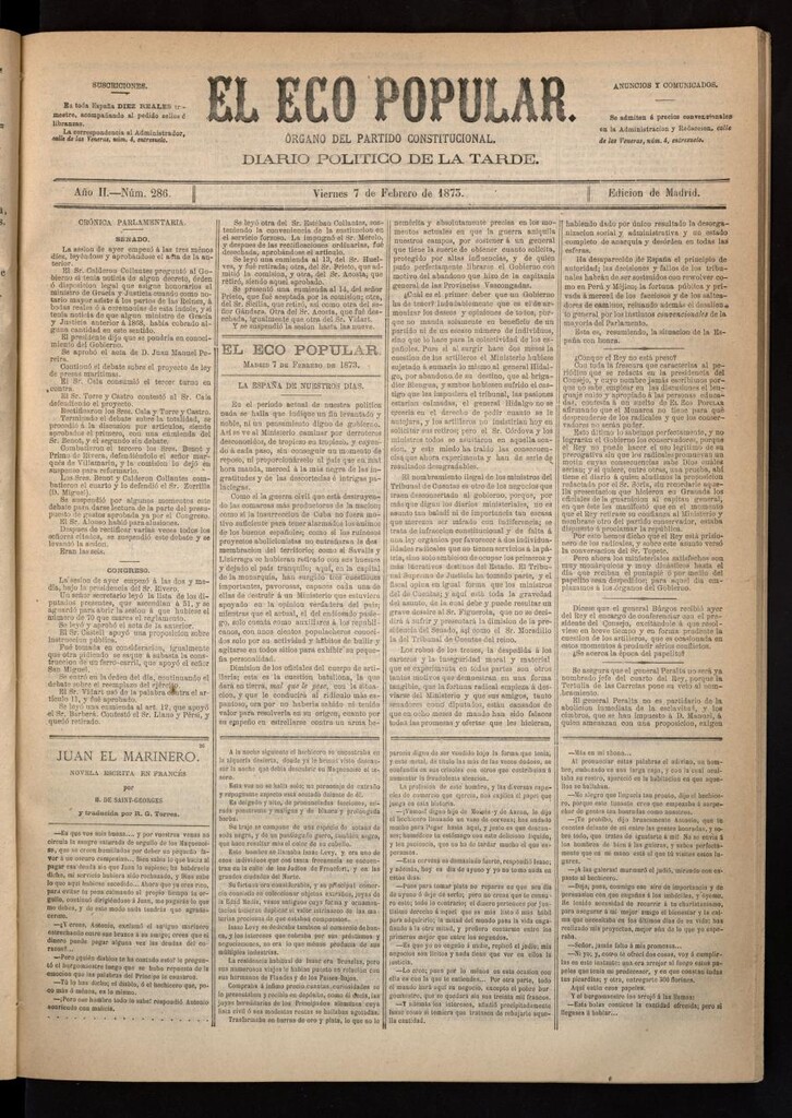 Miniatura de El Eco Popular del 7 de febrero de 1873
