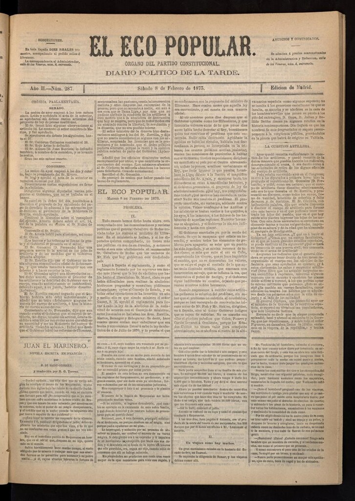 Miniatura de El Eco Popular del 8 de febrero de 1873