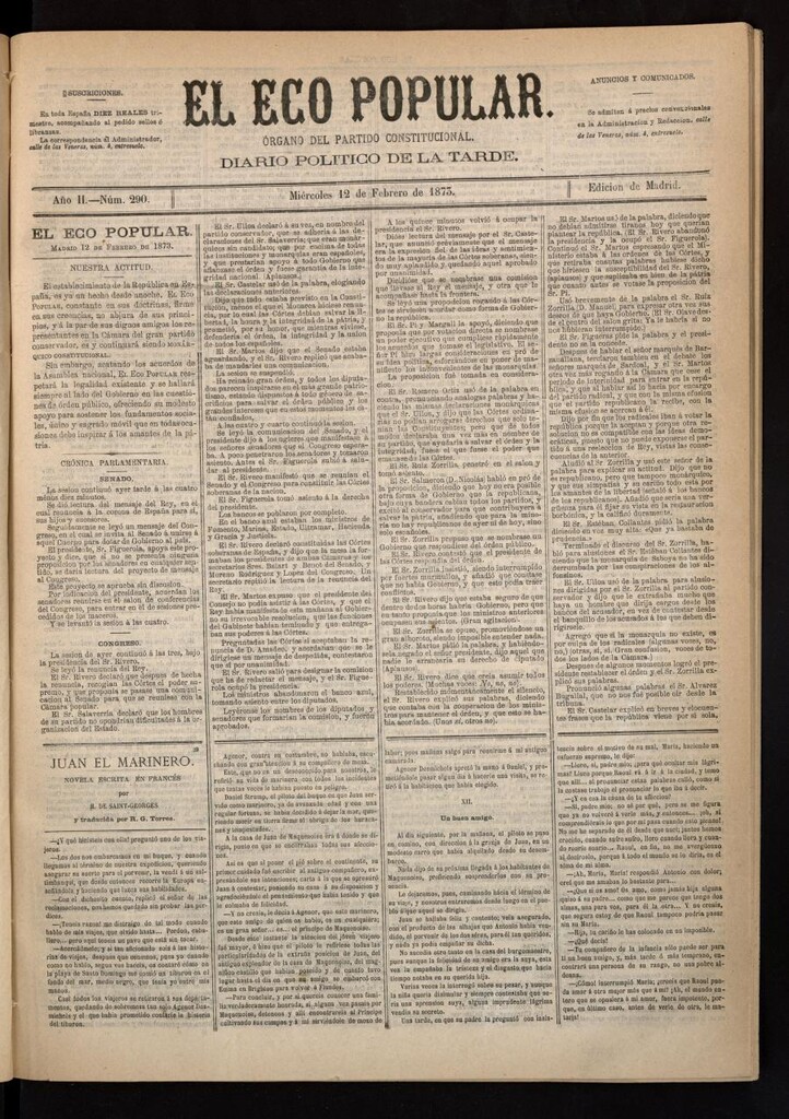 Miniatura de El Eco Popular del 12 de febrero de 1873