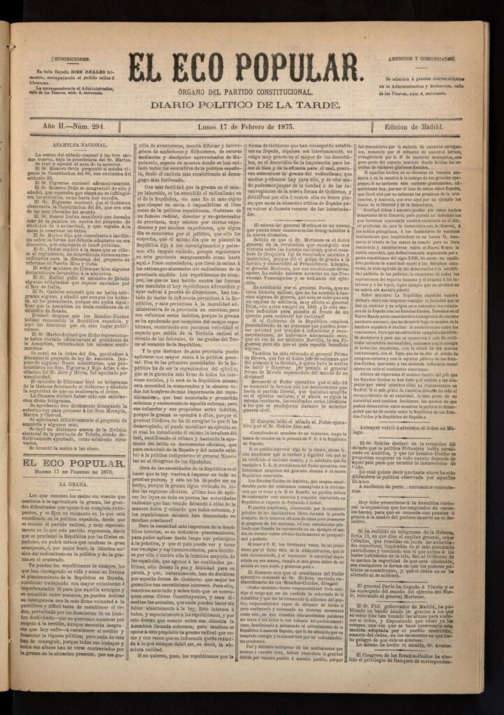 Miniatura de El Eco Popular del 17 de febrero de 1873