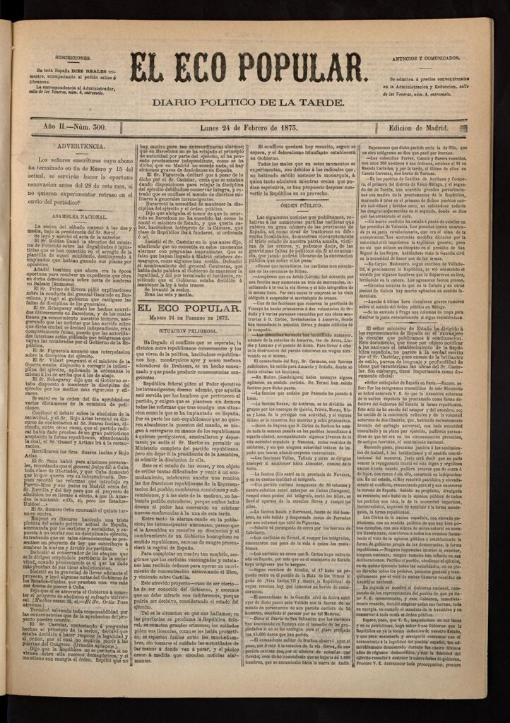 Miniatura de El Eco Popular del 24 de febrero de 1873