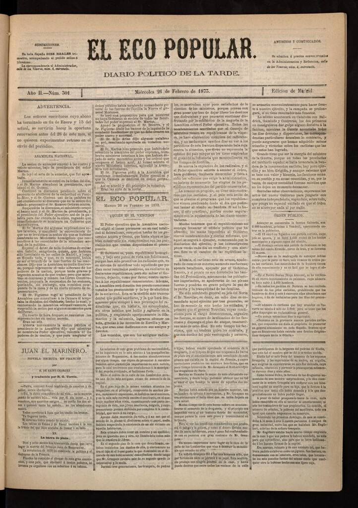 Miniatura de El Eco Popular del 26 de febrero de 1873