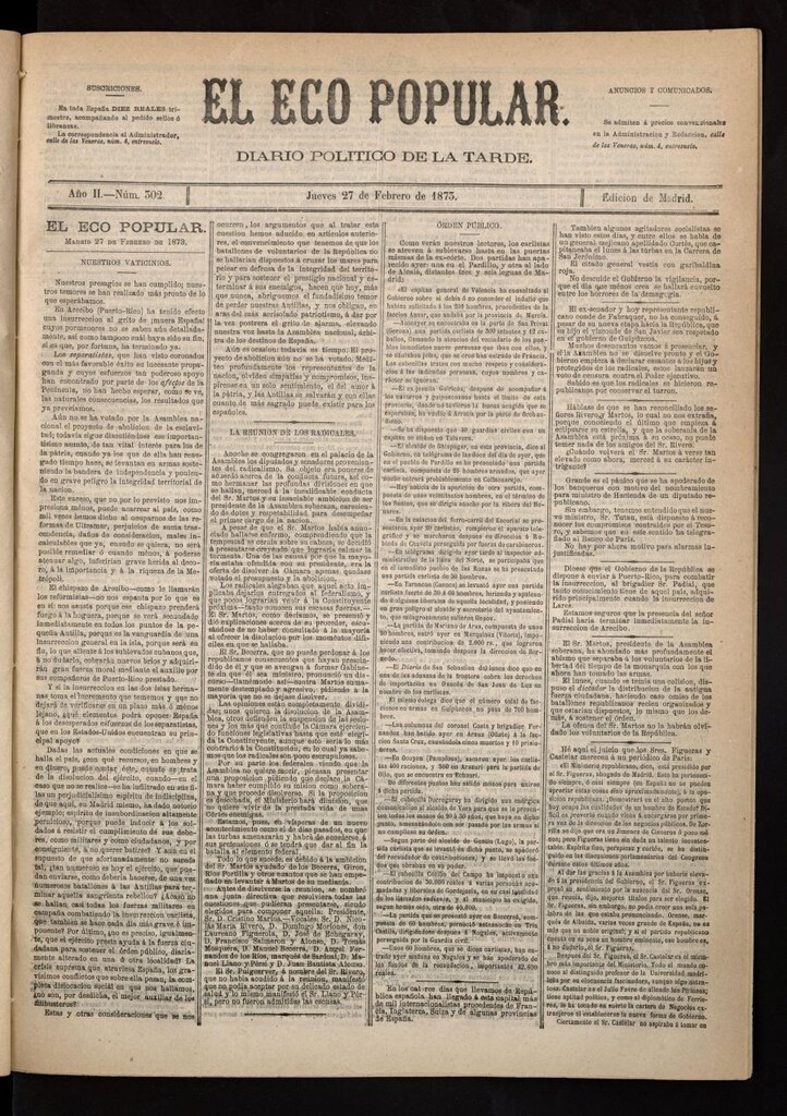 Miniatura de El Eco Popular del 27 de febrero de 1873