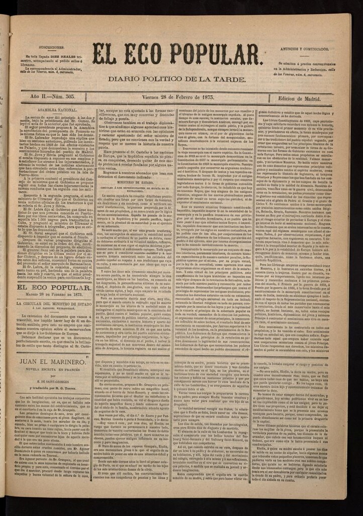 Miniatura de El Eco Popular del 28 de febrero de 1873