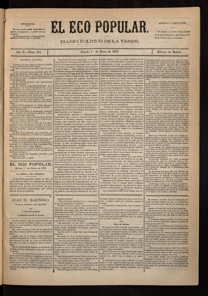 Miniatura de El Eco Popular del 1 de marzo de 1873