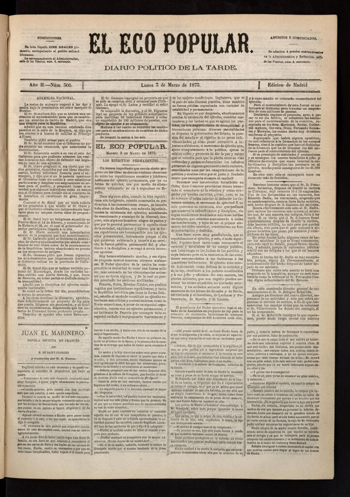 Miniatura de El Eco Popular del 3 de marzo de 1873