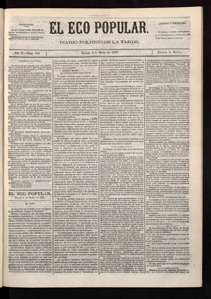 Miniatura de El Eco Popular del 8 de marzo de 1873
