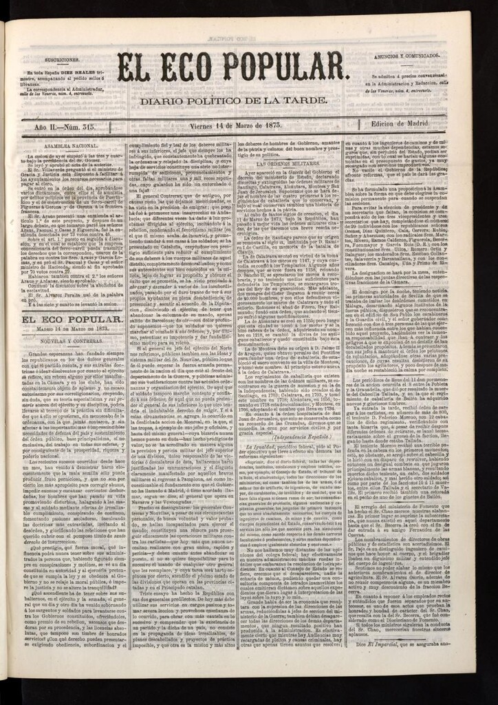 Miniatura de El Eco Popular del 14 de marzo de 1873