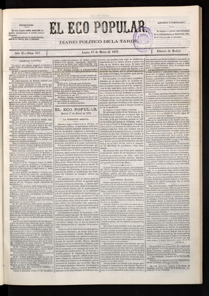 Miniatura de El Eco Popular del 17 de marzo de 1873