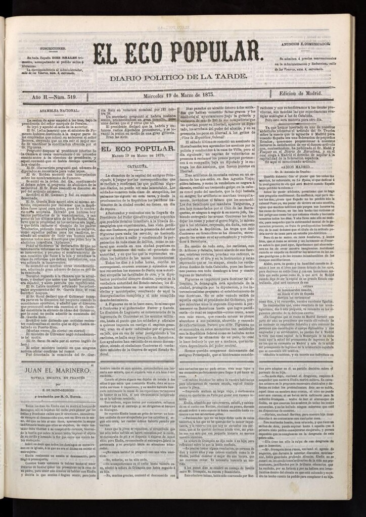Miniatura de El Eco Popular del 19 de marzo de 1873