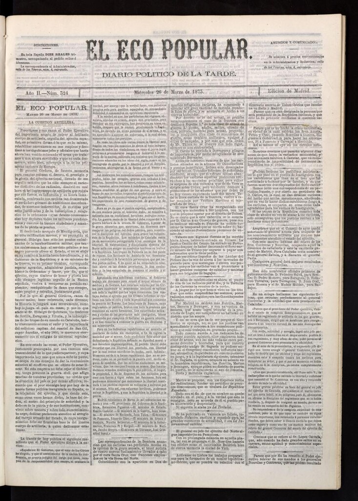 Miniatura de El Eco Popular del 26 de marzo de 1873
