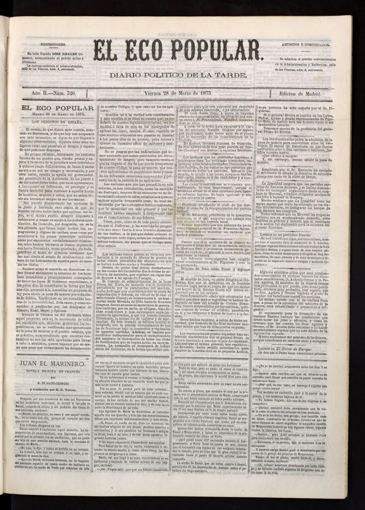 Miniatura de El Eco Popular del 28 de marzo de 1873