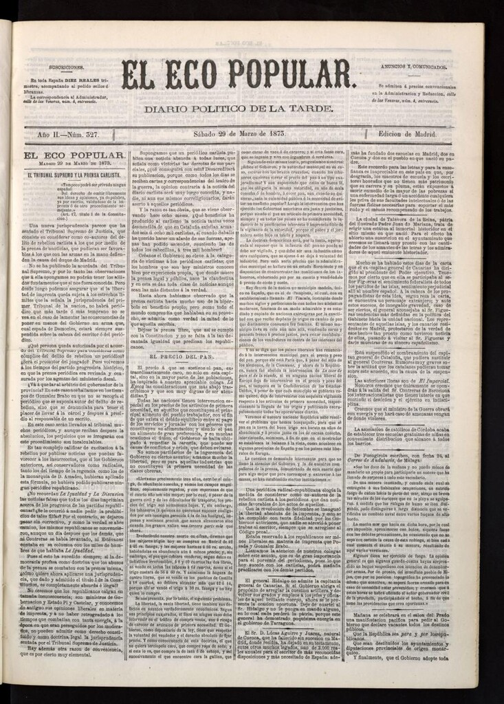 Miniatura de El Eco Popular del 29 de marzo de 1873