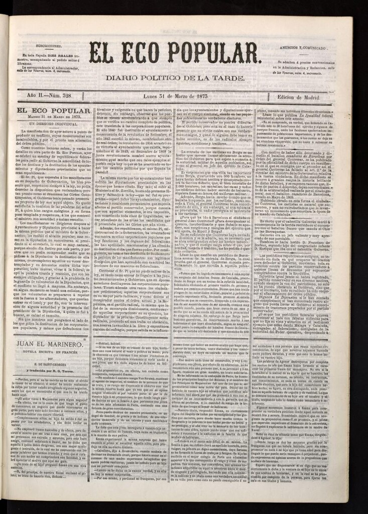 Miniatura de El Eco Popular del 31 de marzo de 1873