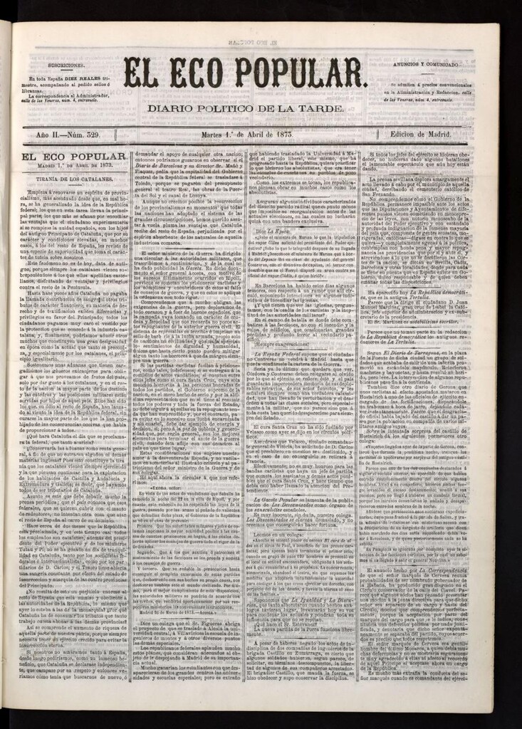 Miniatura de El Eco Popular del 1 de abril de 1873