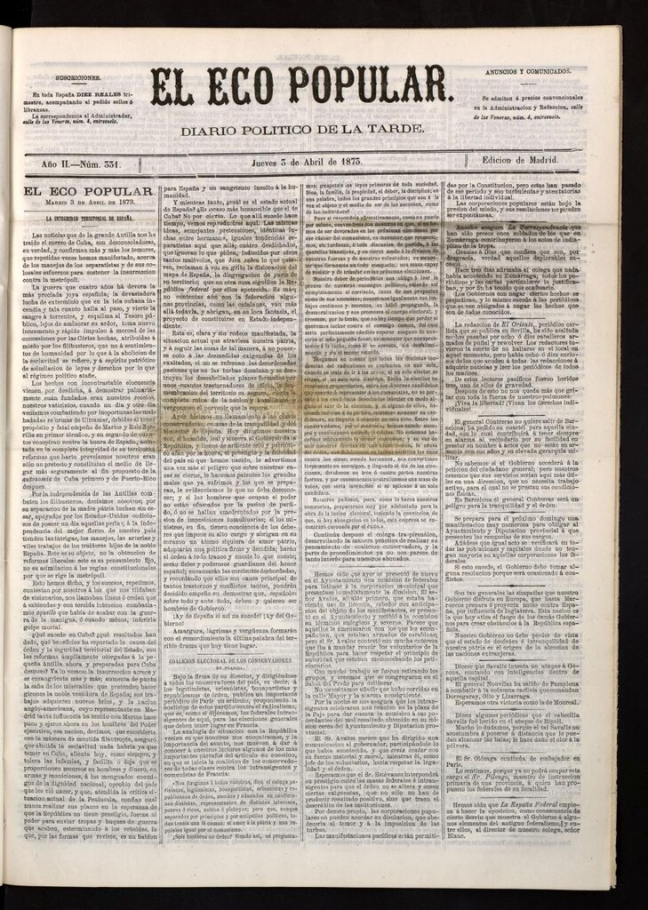 Miniatura de El Eco Popular del 3 de abril de 1873