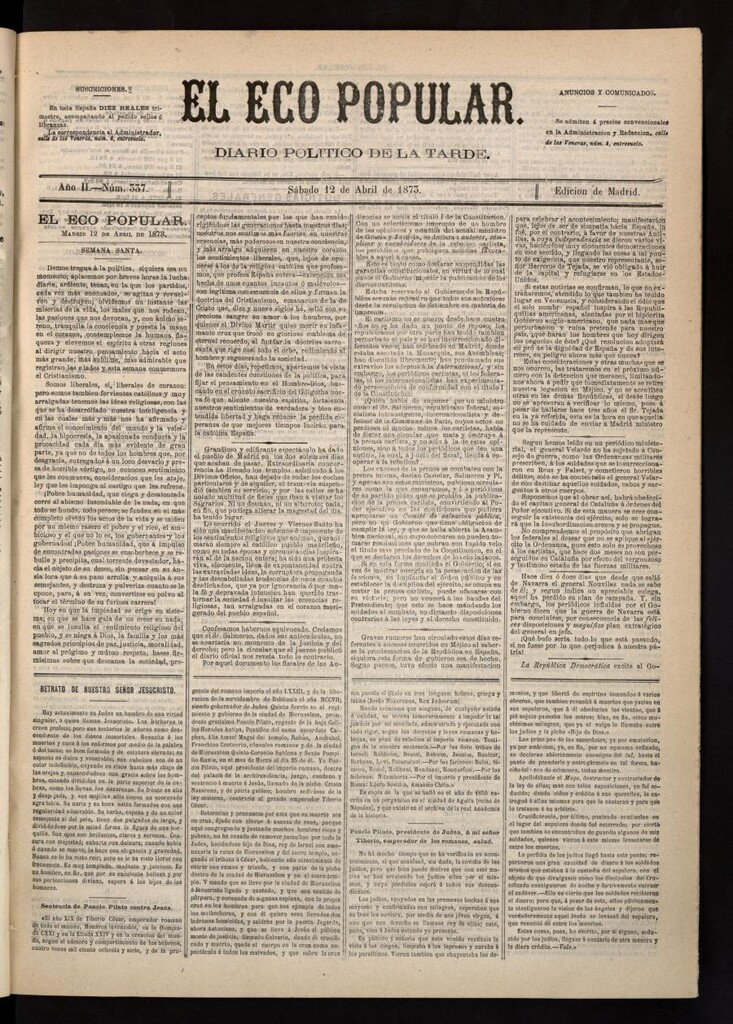 Miniatura de El Eco Popular del 12 de abril de 1873