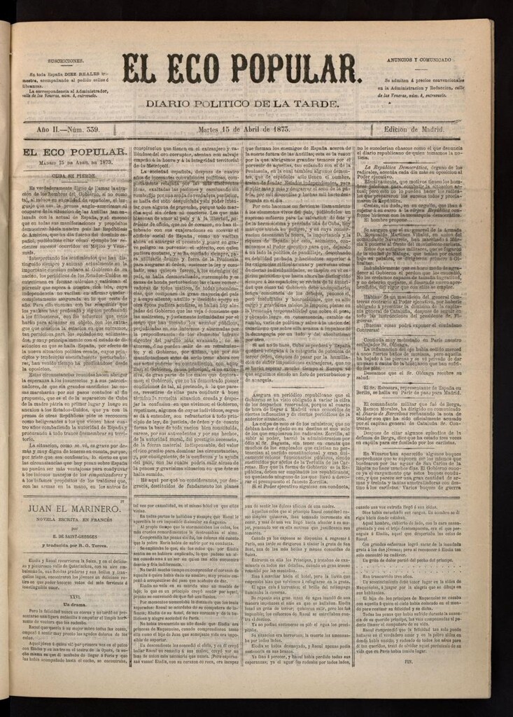 Miniatura de El Eco Popular del 15 de abril de 1873