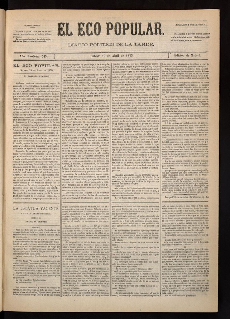 Miniatura de El Eco Popular del 19 de abril de 1873