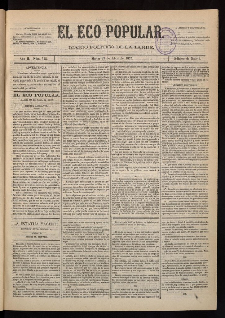 Miniatura de El Eco Popular del 22 de abril de 1873