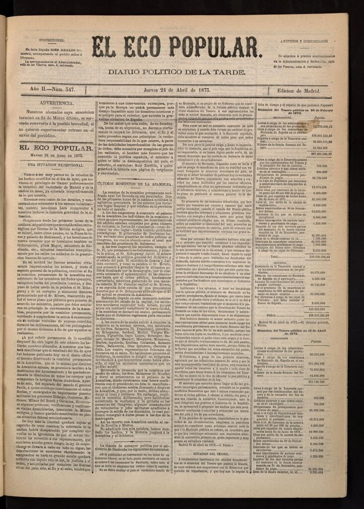 Miniatura de El Eco Popular del 24 de abril de 1873