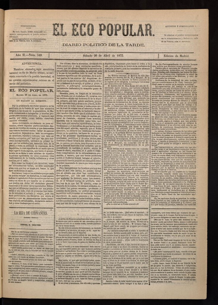 Miniatura de El Eco Popular del 26 de abril de 1873