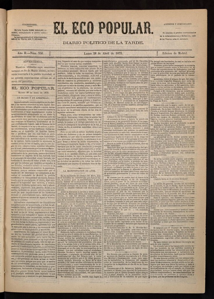 Miniatura de El Eco Popular del 28 de abril de 1873