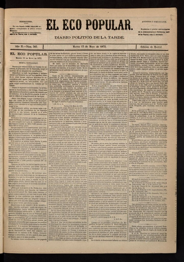 Miniatura de El Eco Popular del 13 de mayo de 1873
