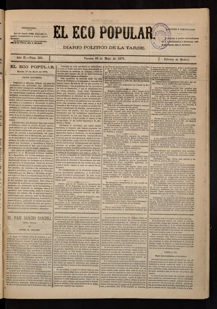 Miniatura de El Eco Popular del 16 de mayo de 1873
